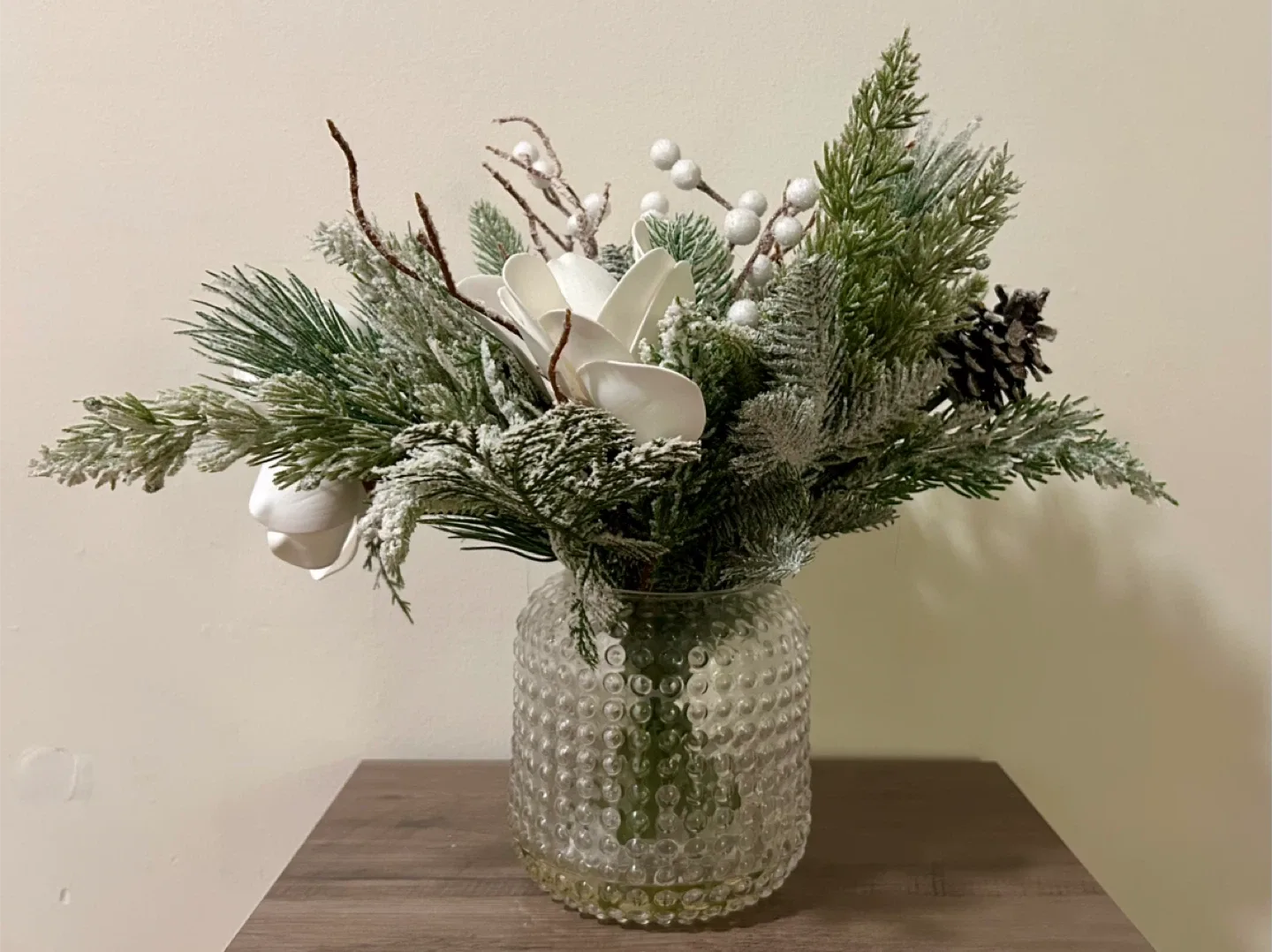 Winter Floral Arrangement in Glass Vase