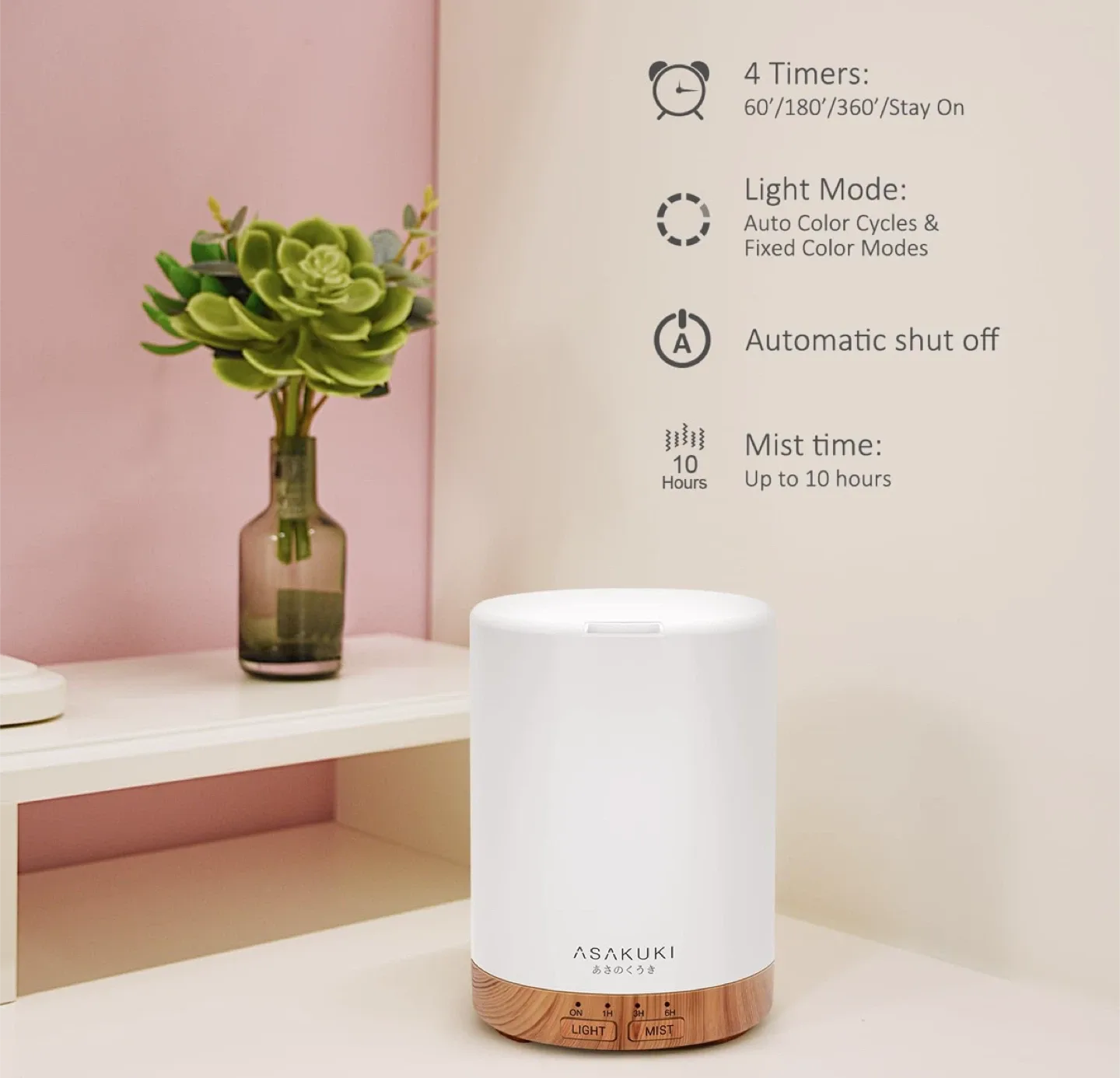 ASAKUKI Essential Oil Diffuser + 4 Essential Oils image indicator(2)