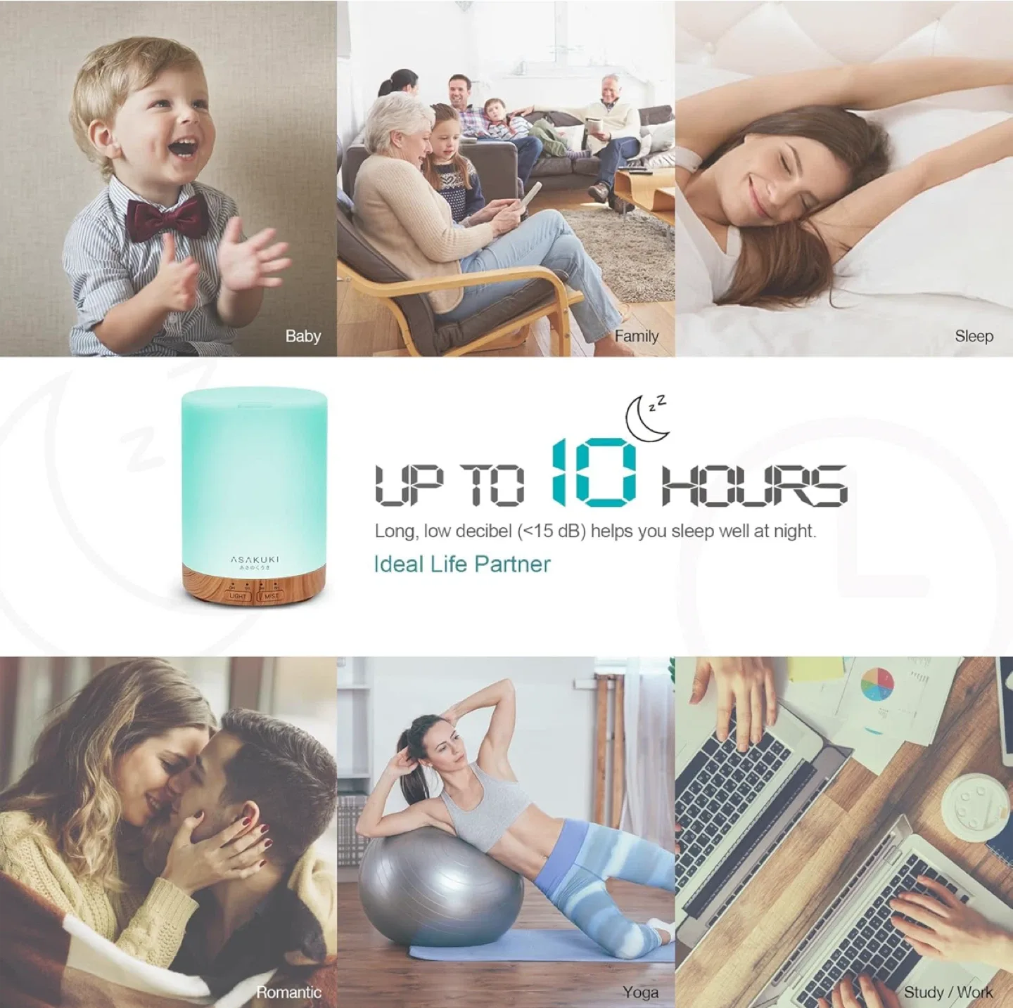 ASAKUKI Essential Oil Diffuser + 4 Essential Oils image indicator(7)