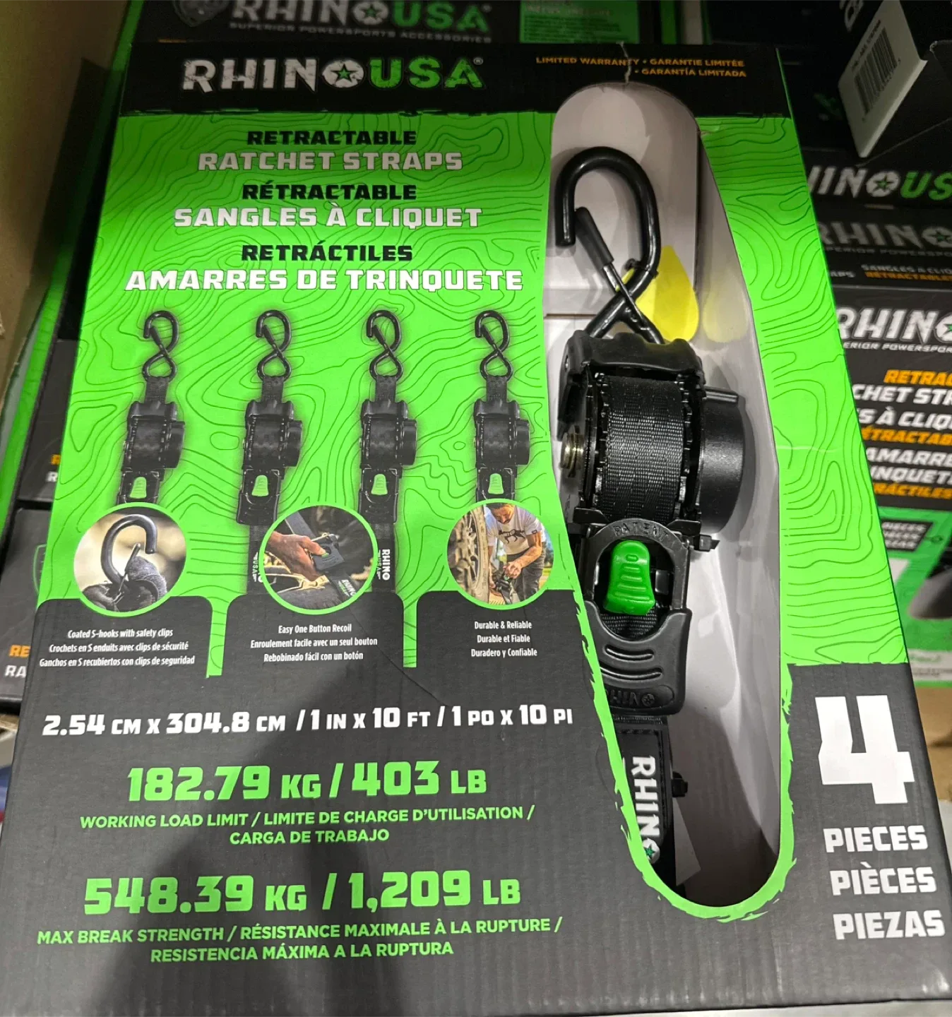 Rhino USA Retractable Ratchet Tie-Down Straps, 4-Pack