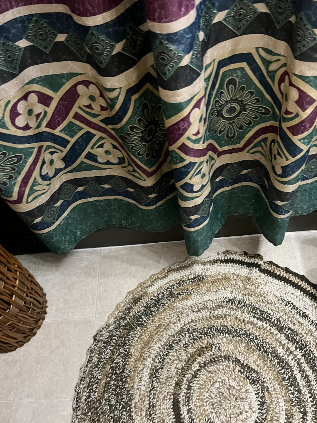 Vintage Patterned Shower Curtain - Purple & Green image indicator(2)