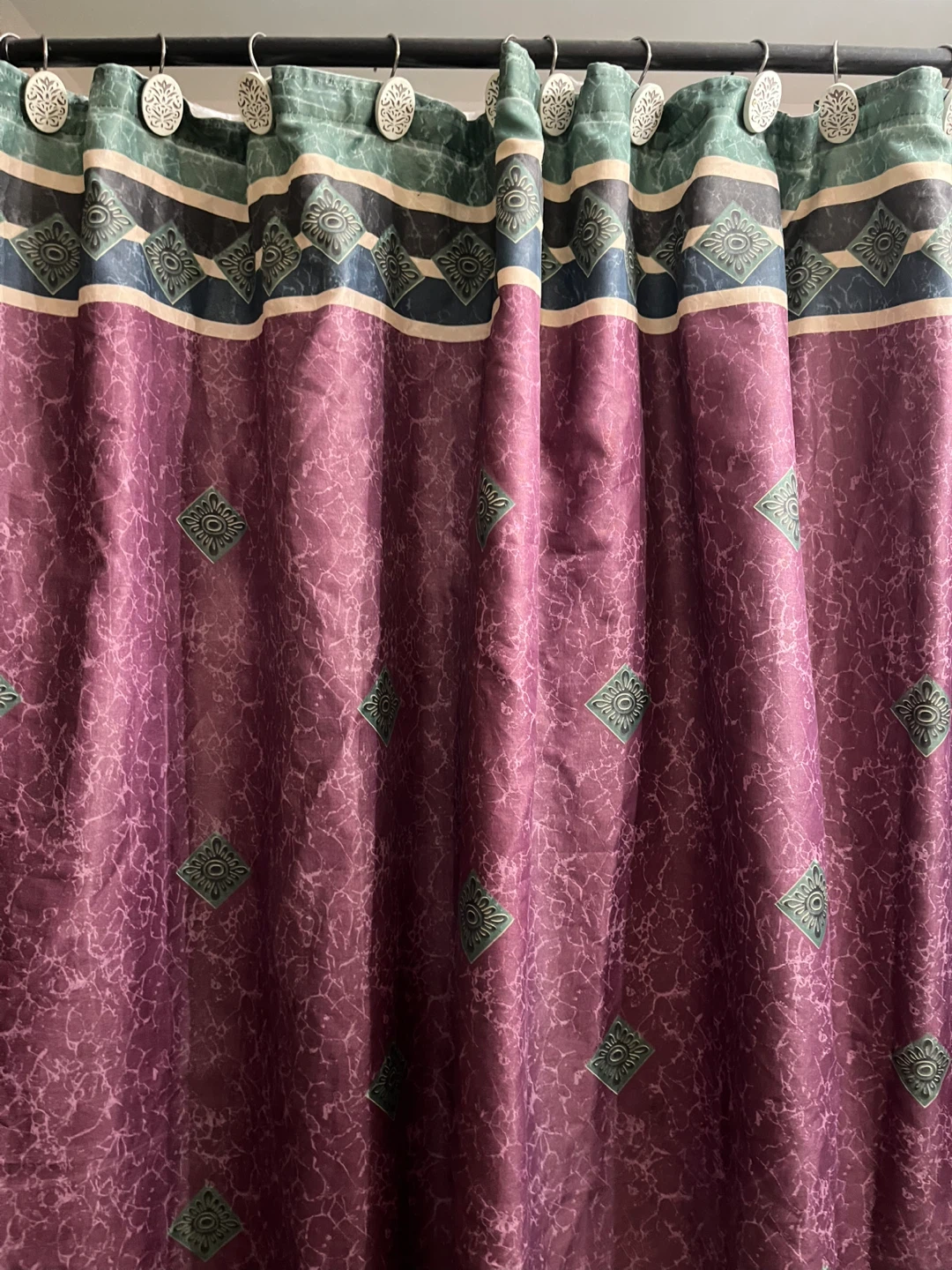 Vintage Patterned Shower Curtain - Purple & Green - photo 3