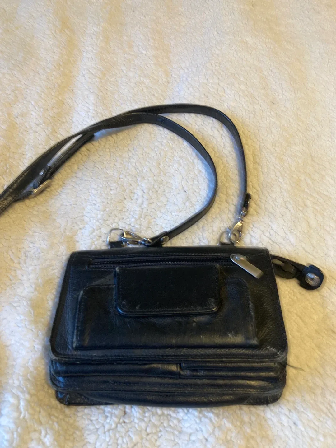 Black Leather Wallet Crossbody Bag