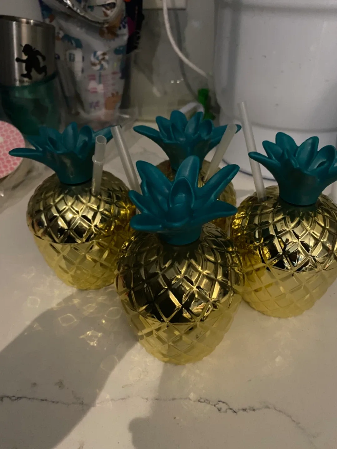 Pineapple Tumblers with Straws - Set of 4