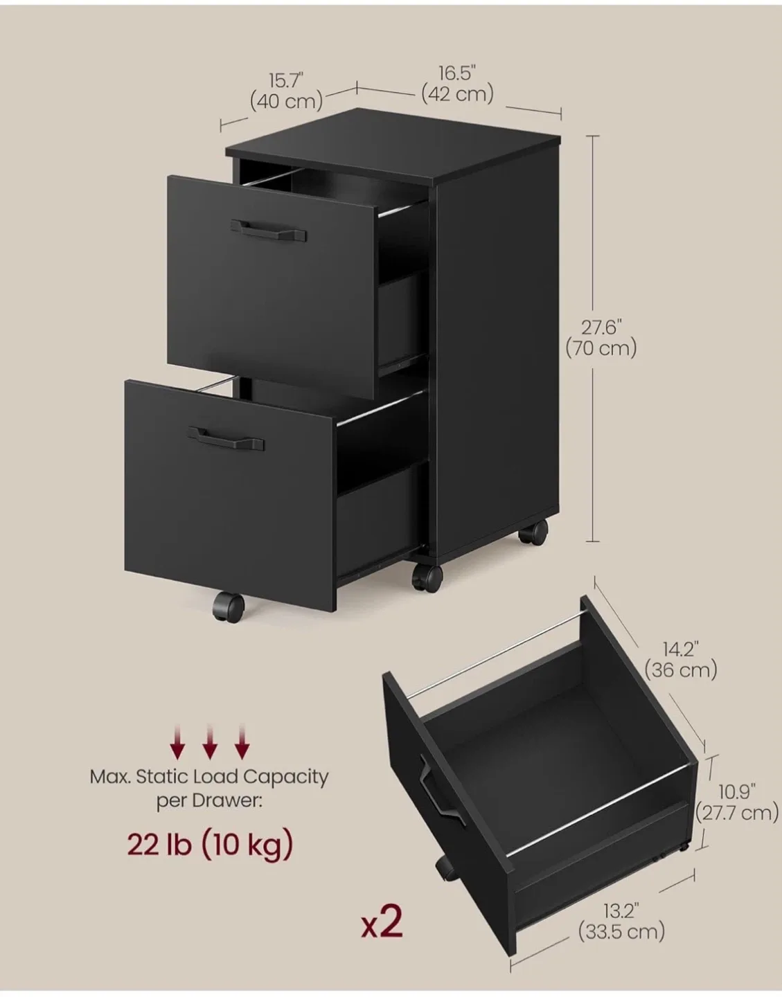 Black 2-Drawer Rolling File Cabinet image indicator(2)