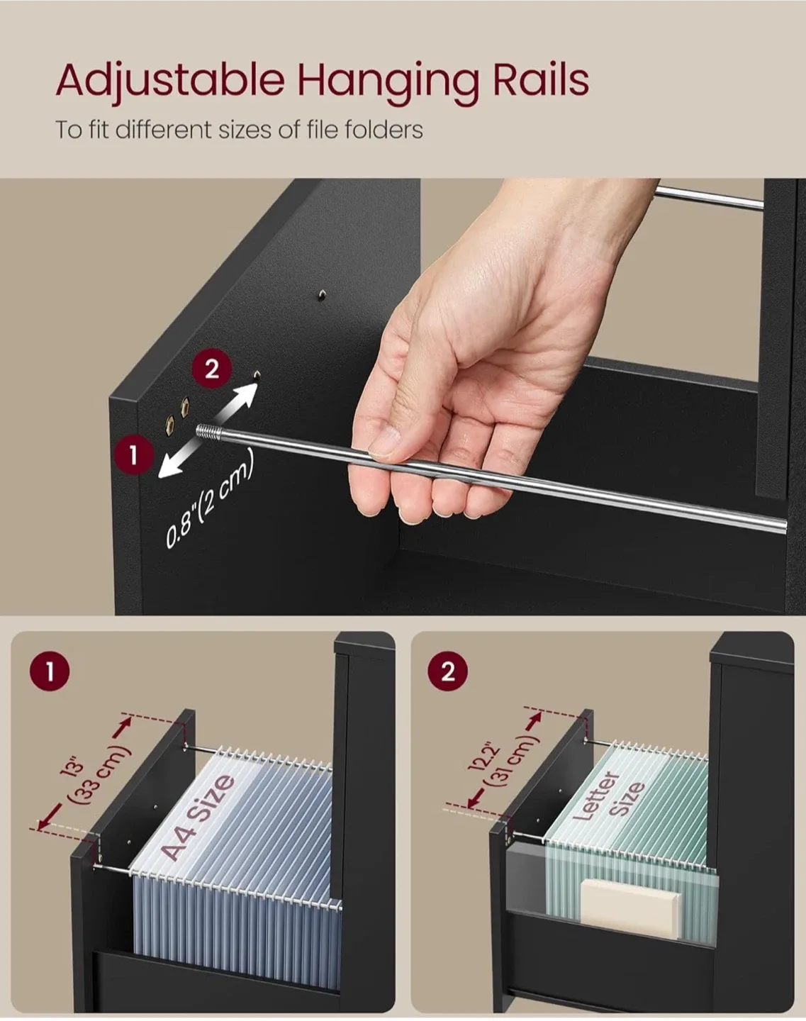 Black 2-Drawer Rolling File Cabinet image indicator(8)