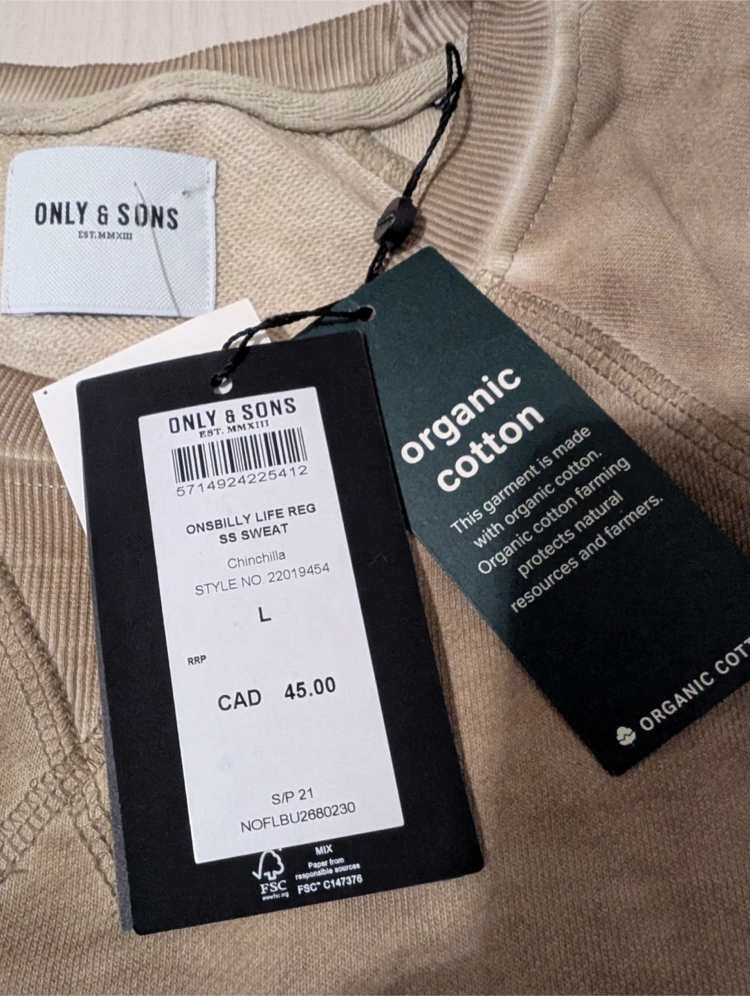 New ONLY & SONS Onsbilly Life SS Sweat - Large - photo 2