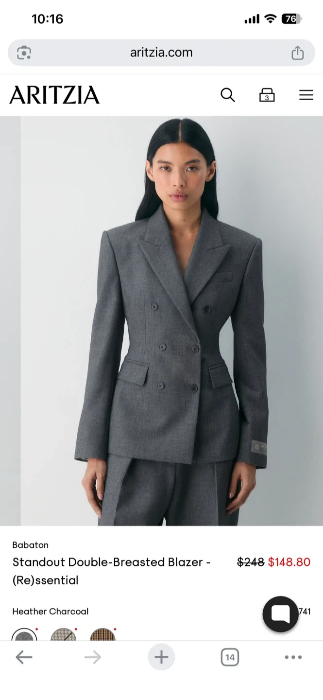 Aritzia Babaton Standout Blazer - Heather Charcoal image indicator(3)