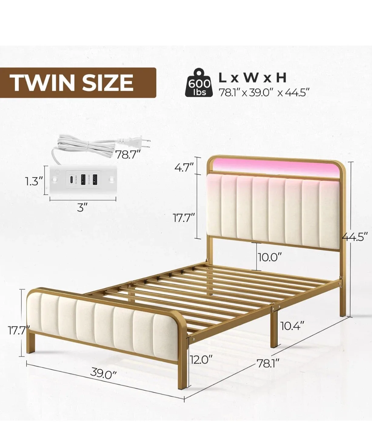 Twin Size Bed Frame with LED Light image indicator(3)