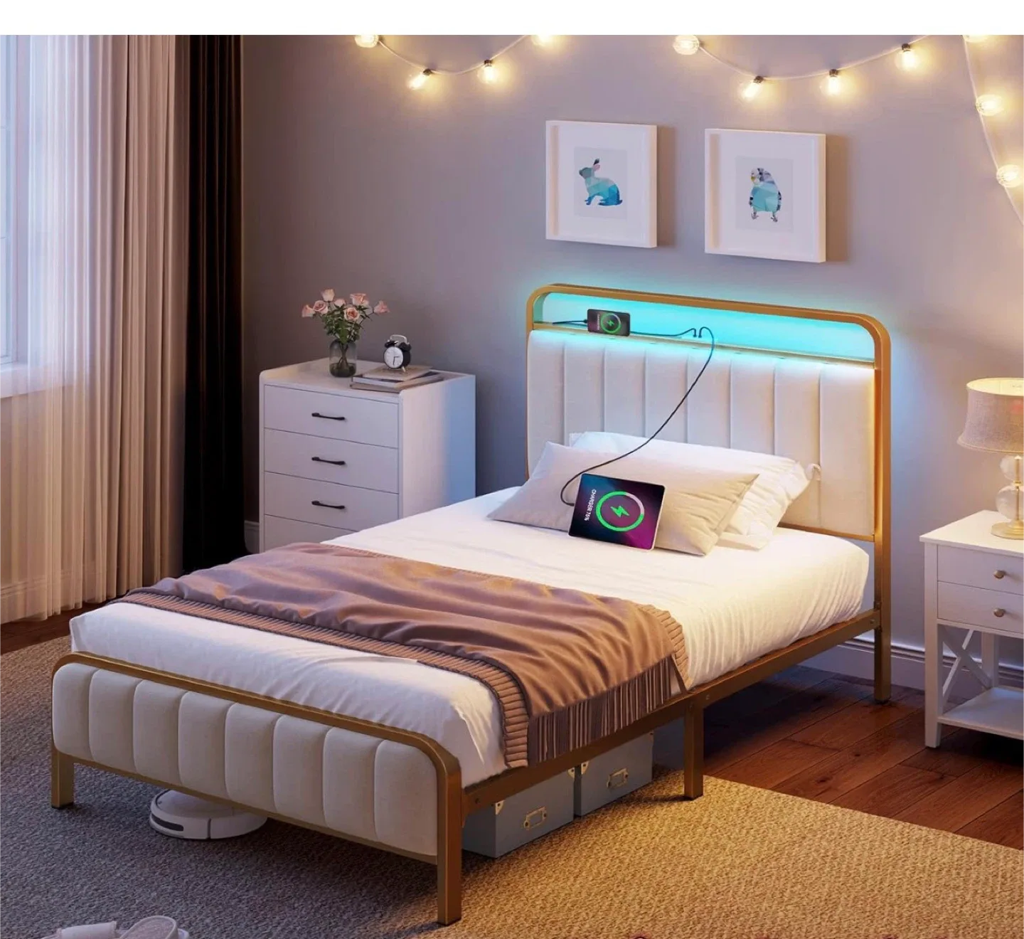 Twin Size Bed Frame with LED Light image indicator(2)