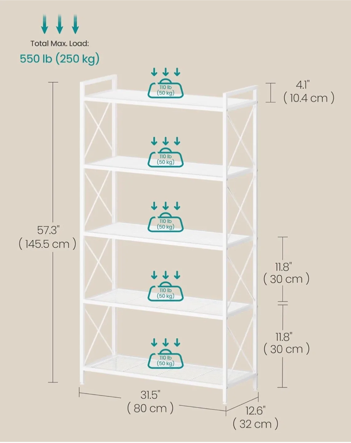 5 Levels White Storage Shelf