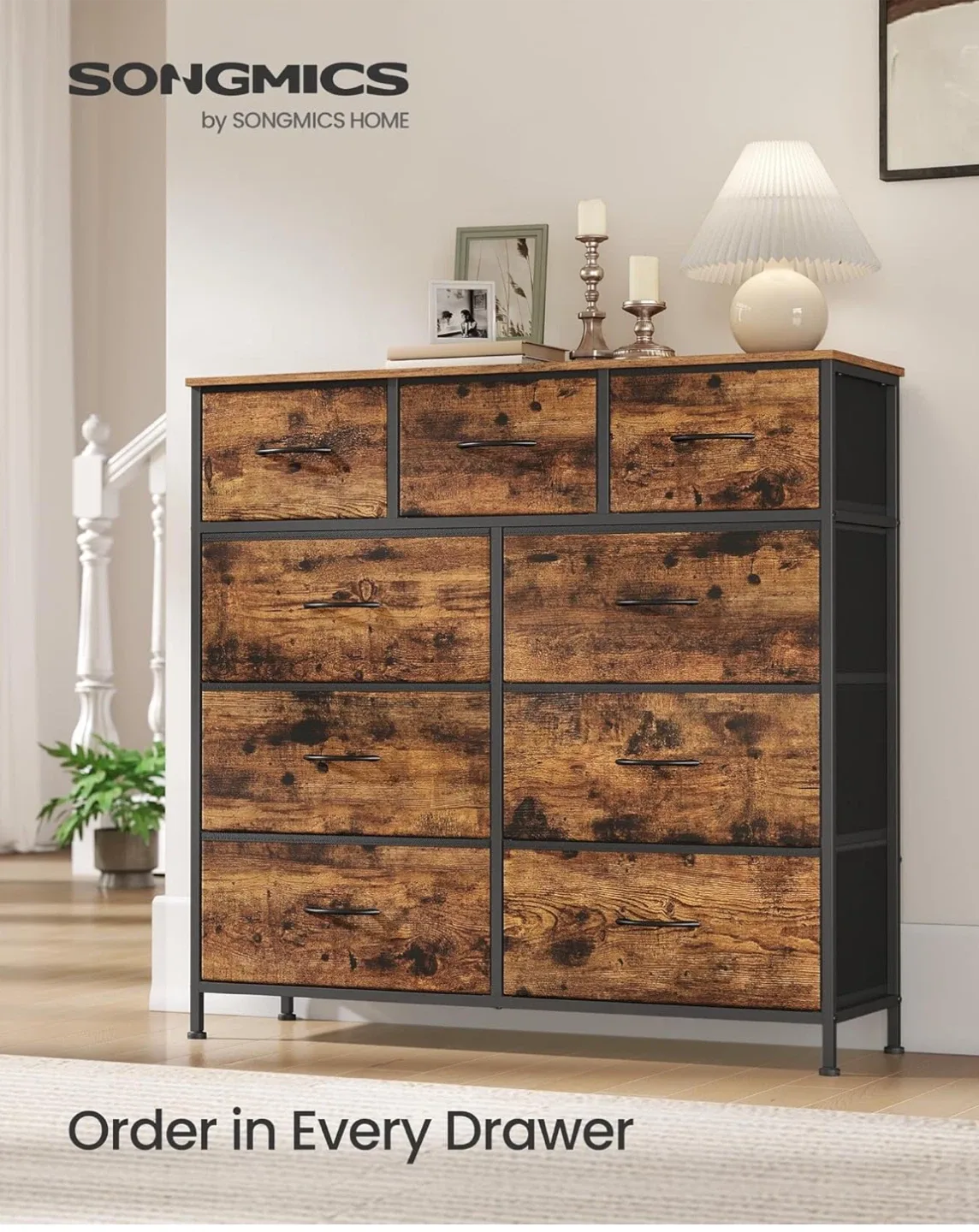 9-Fabric Drawer Dresser - Rustic Brown