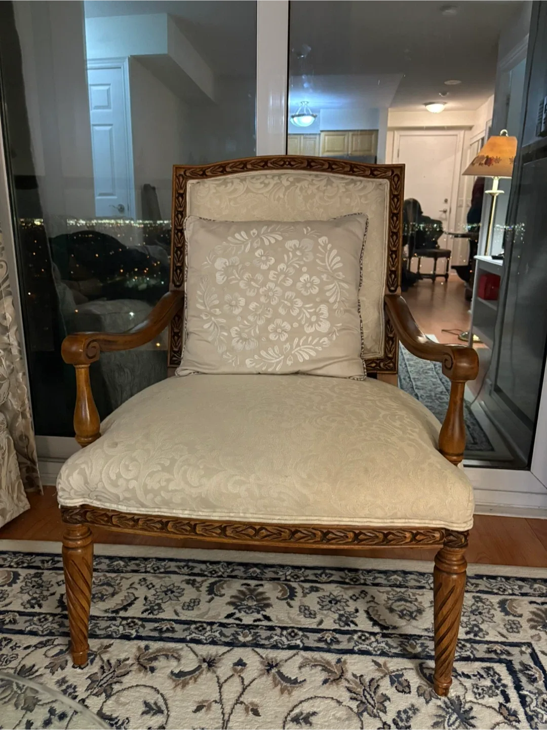 Antique Style Armchair with Floral Pillow
