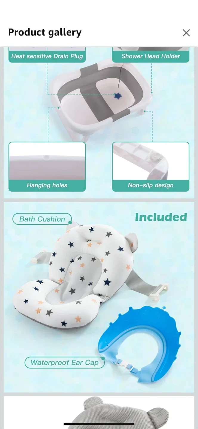 Folding Baby Bathtub with Cushion & Accessories