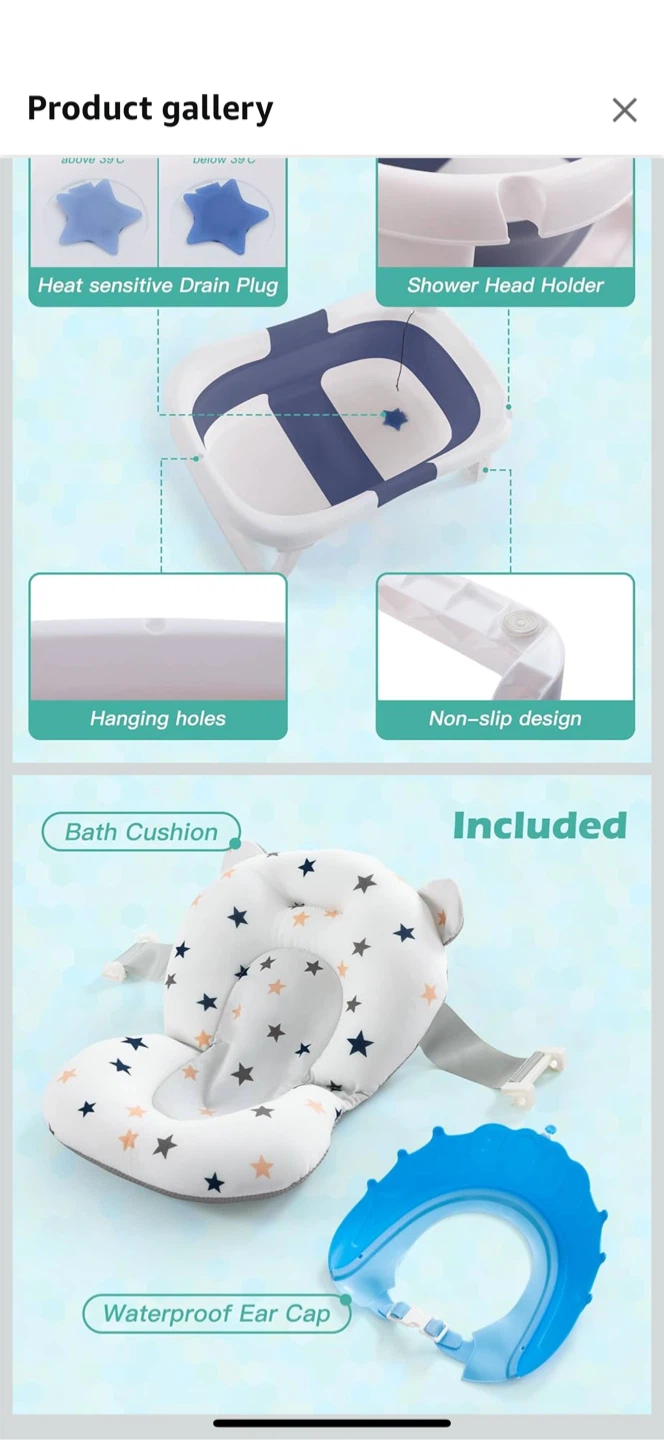 Folding Baby Bathtub with Cushion & Accessories - photo 4