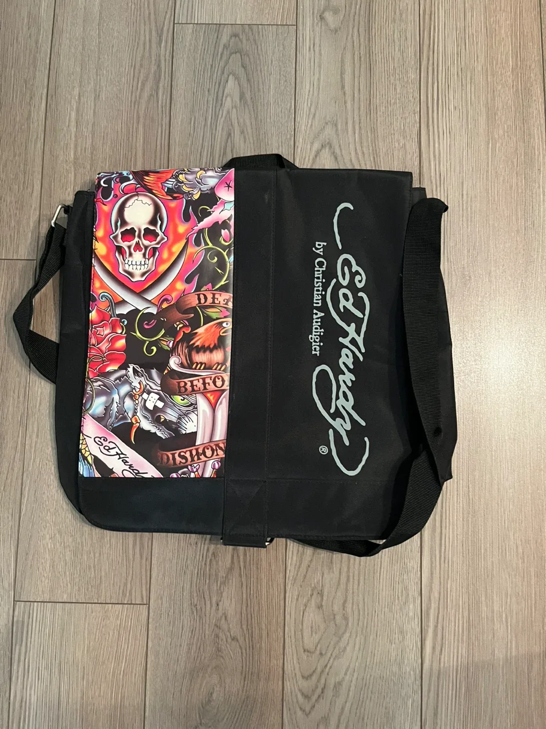 Ed Hardy Black Messenger Bag