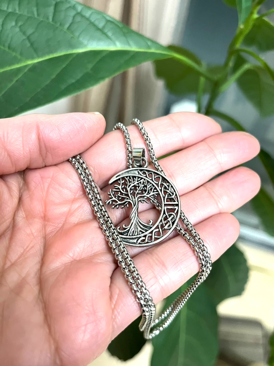 Tree of Life Crescent Moon Necklace. Stainless Steel - photo 3