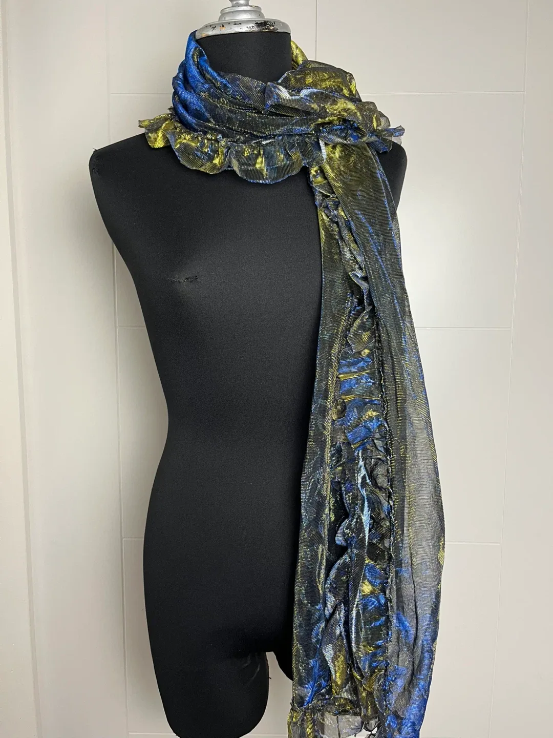 Blue & Gold Ruffled Scarf