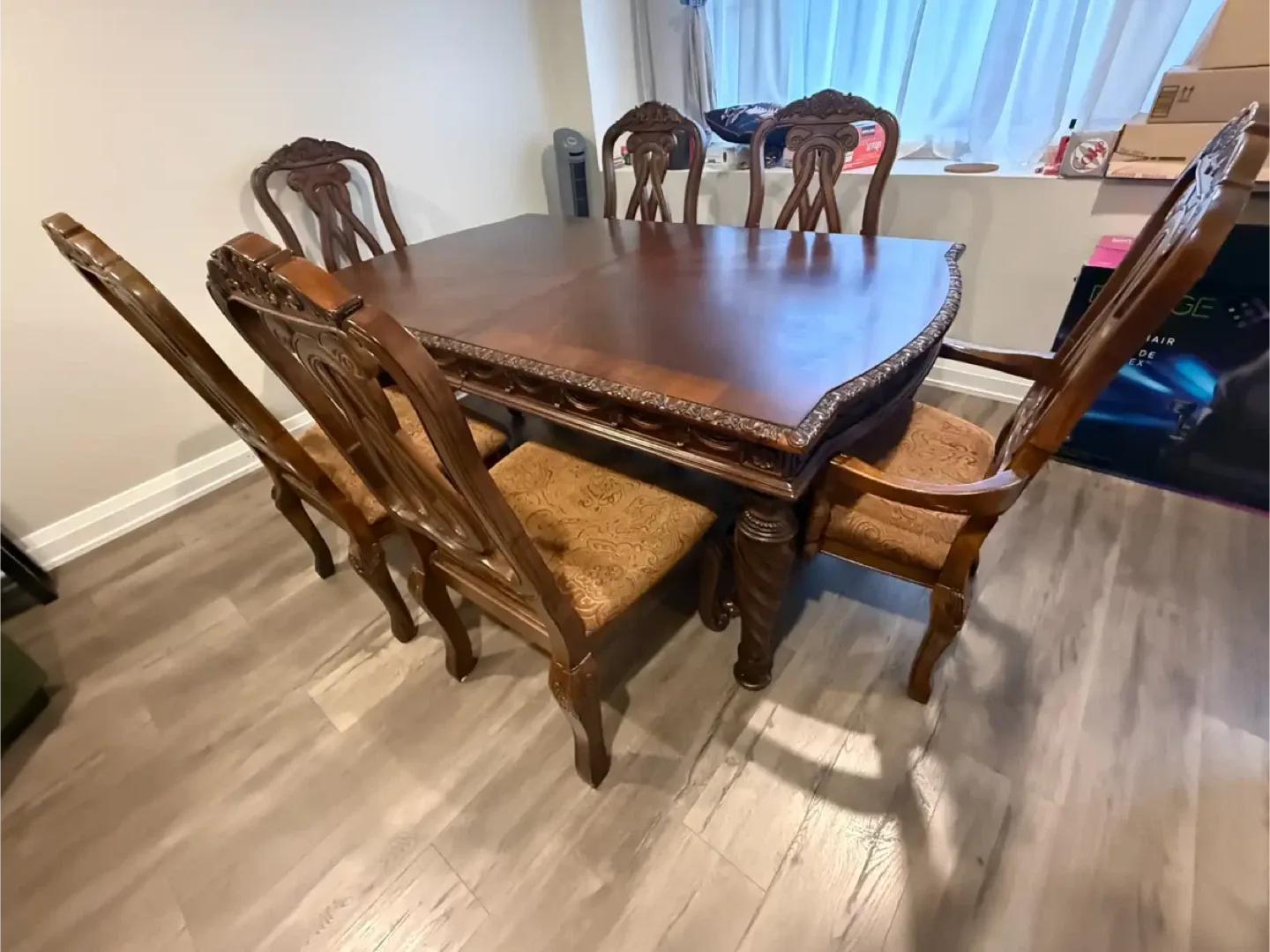 Ornate Dining Table with Six Chairs