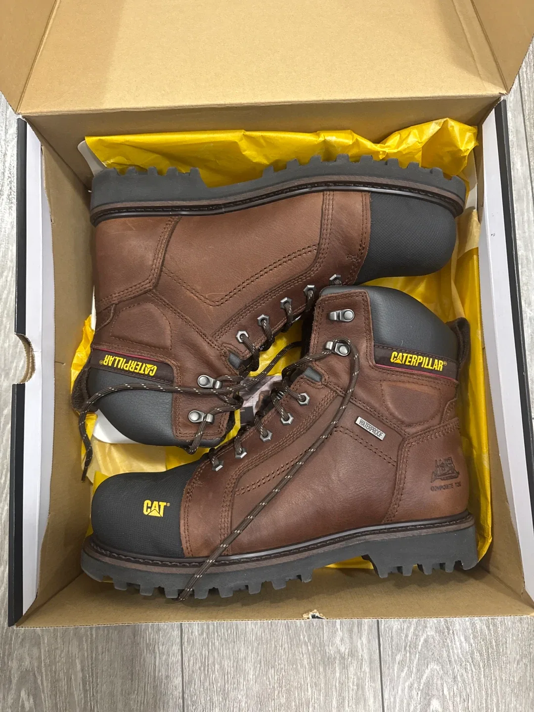 Caterpillar Control 6" WP TX CT Brown Boots - Size 10.5