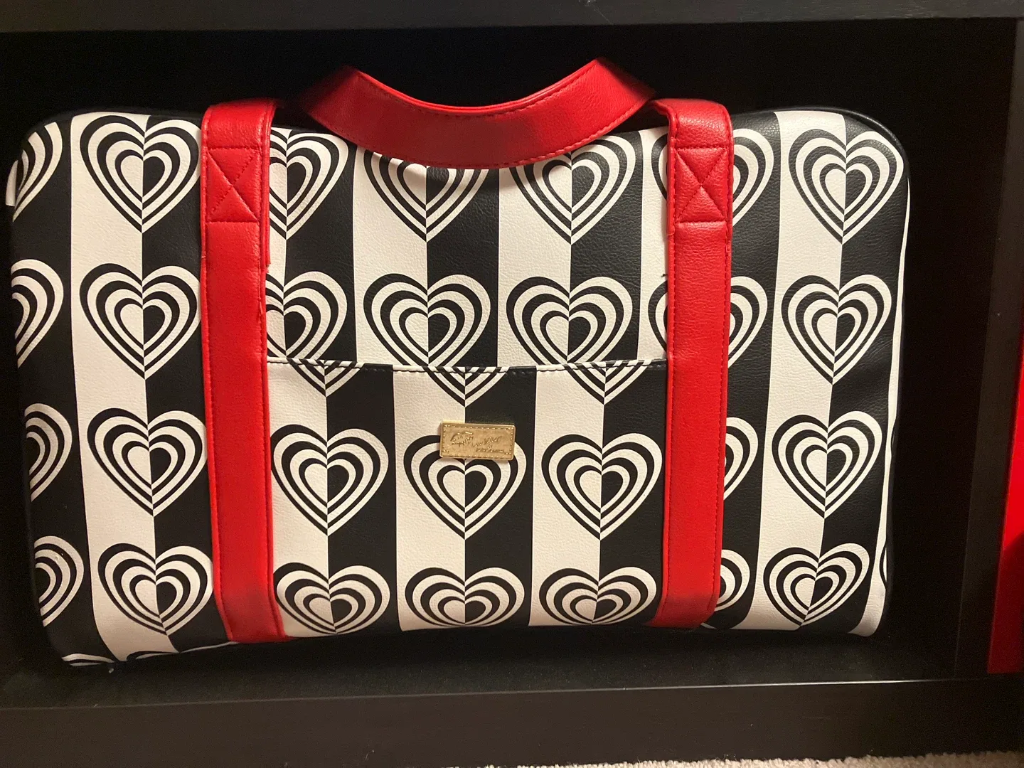 Betsey Johnson Black/White Heart Print Duffle Bag