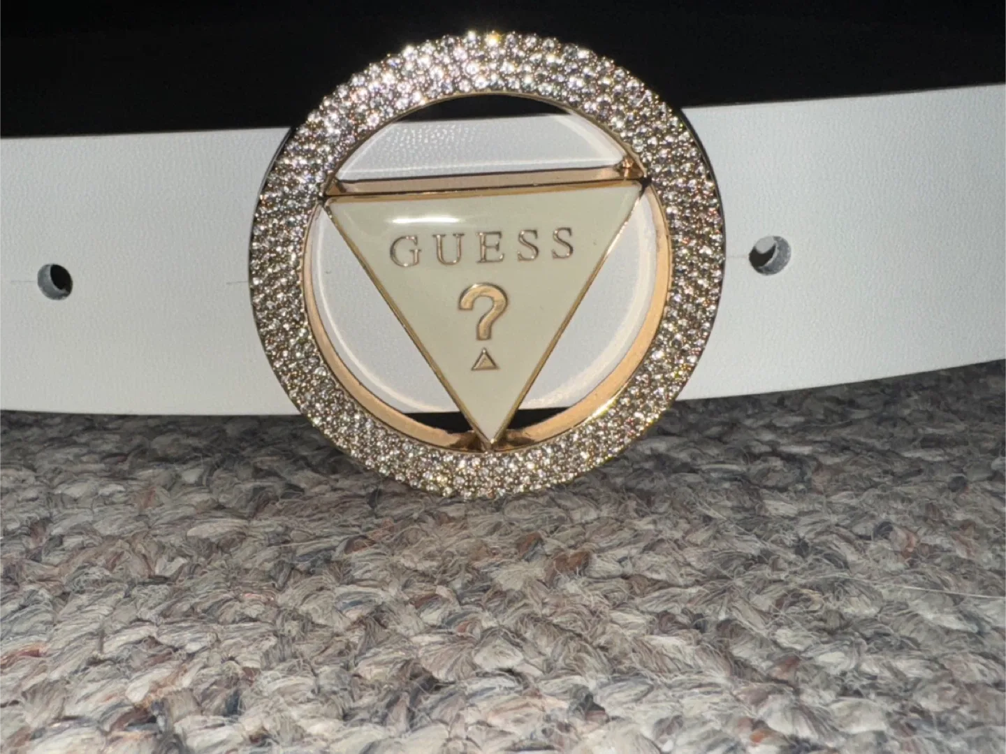 Guess White Belt with Rhinestone Buckle