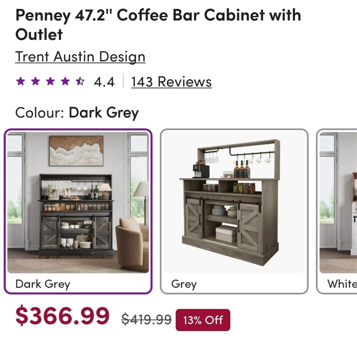 Trent Austin Design Penney Coffee Bar Cabinet - Dark Grey image indicator(4)