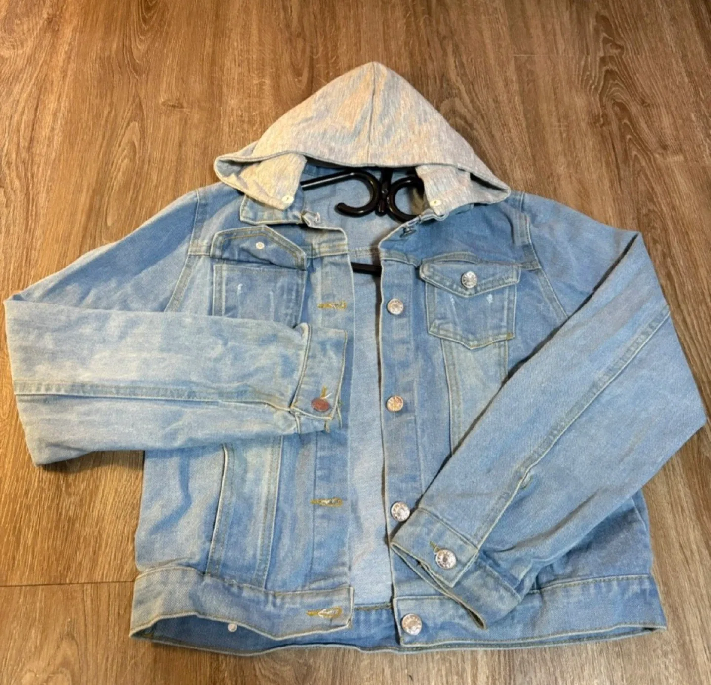 #Cleanout Hooded Denim Jacket - Light Blue