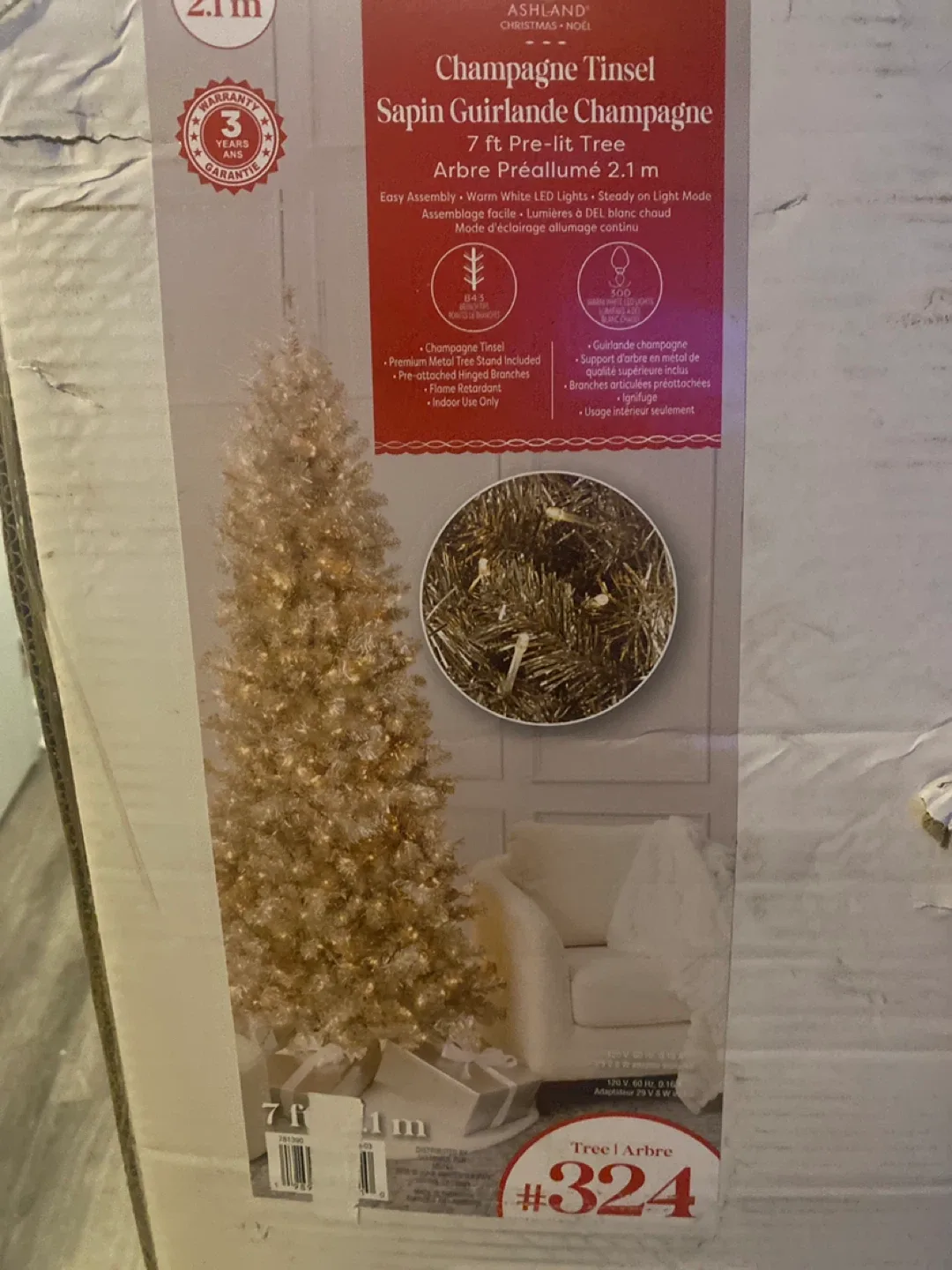 Ashland Champagne Tinsel 7 ft Pre-lit Tree image indicator(3)