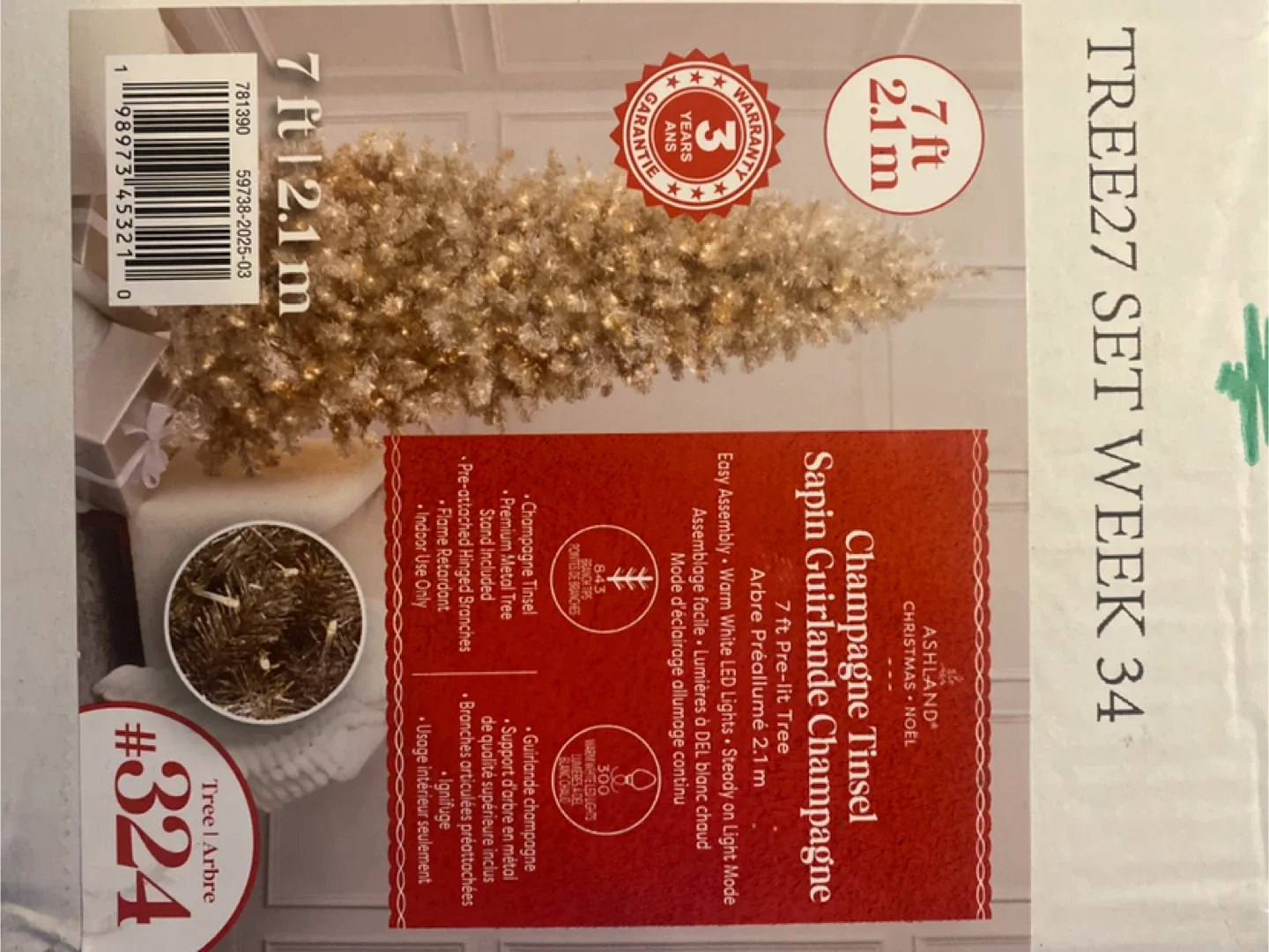 Ashland Champagne Tinsel 7 ft Pre-lit Tree