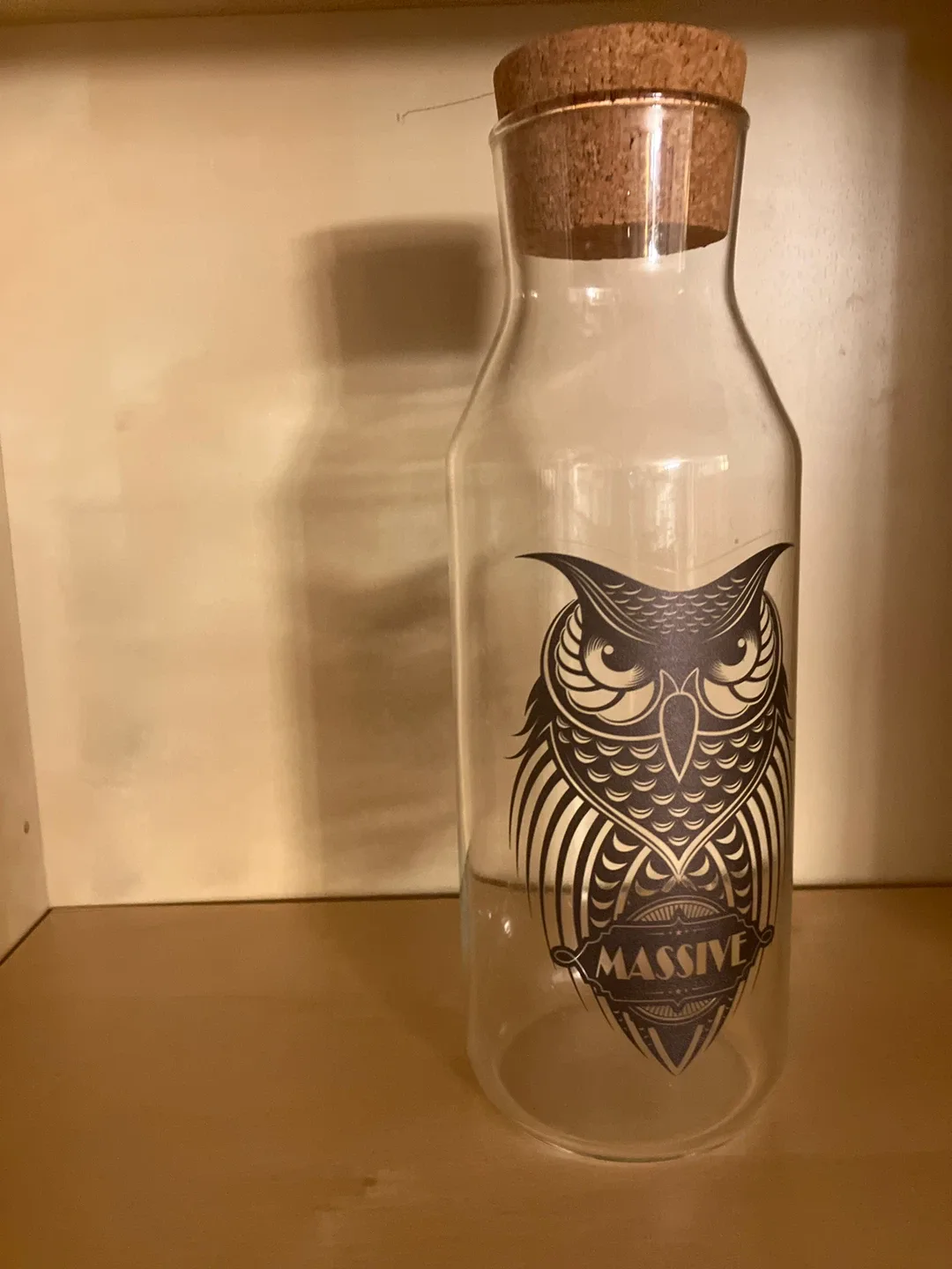 Glass Bottle with Owl Design