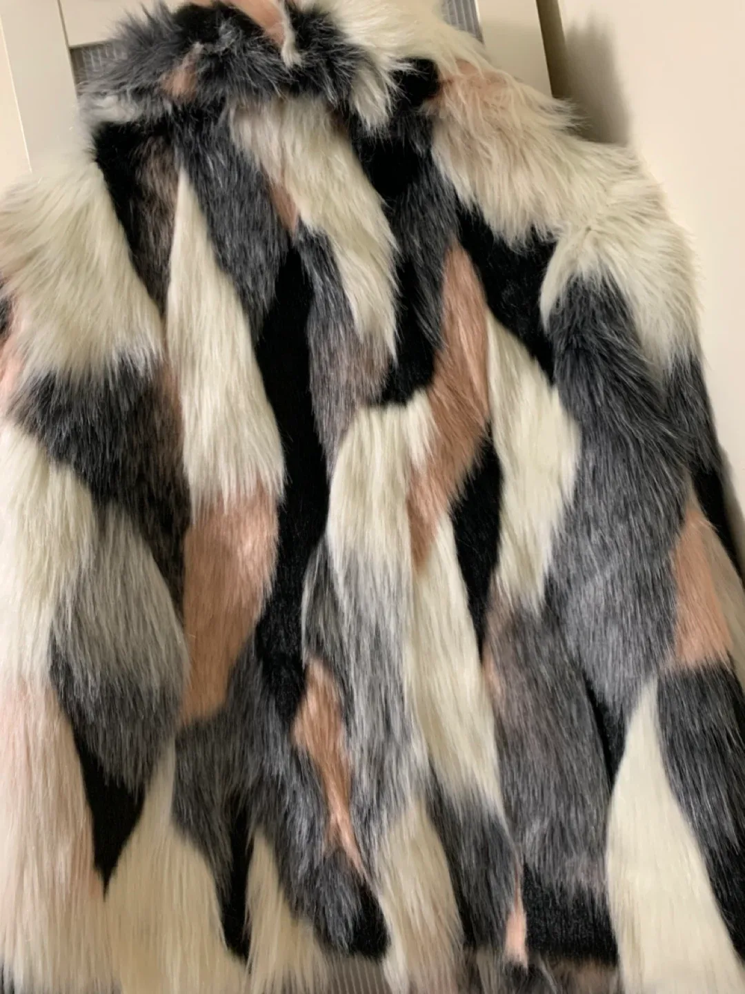 Faux Fur Colour Block Coat, like new, medium size , moving sales image indicator(2)