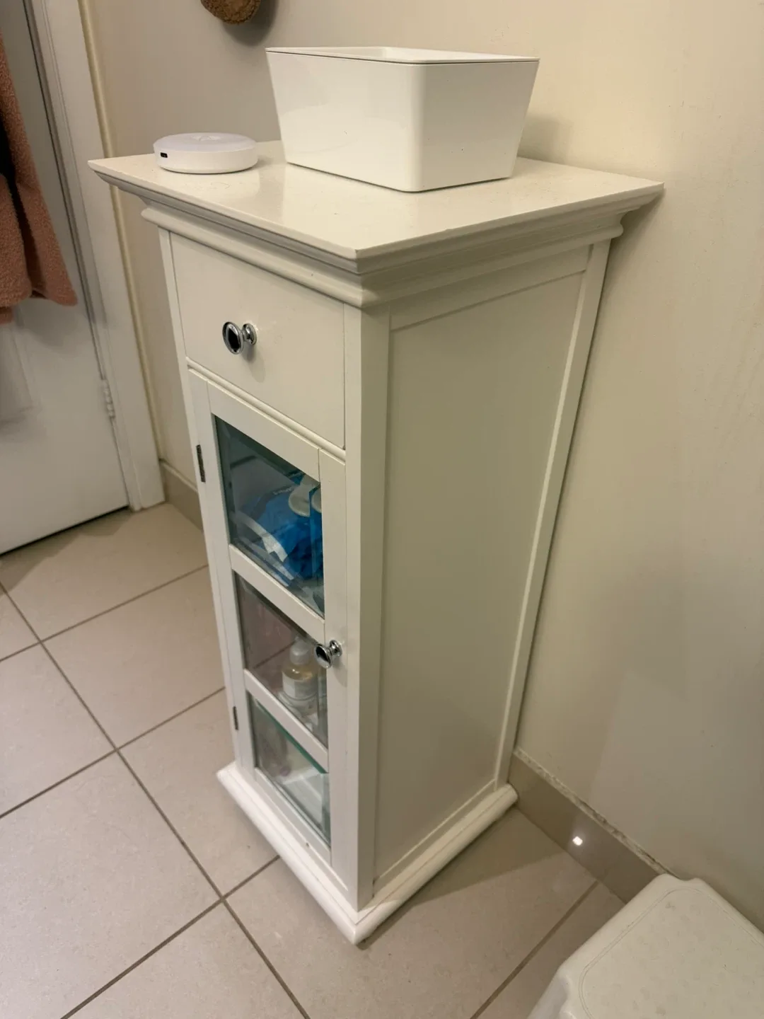 White Bathroom Cabinet with Glass Door image indicator(2)