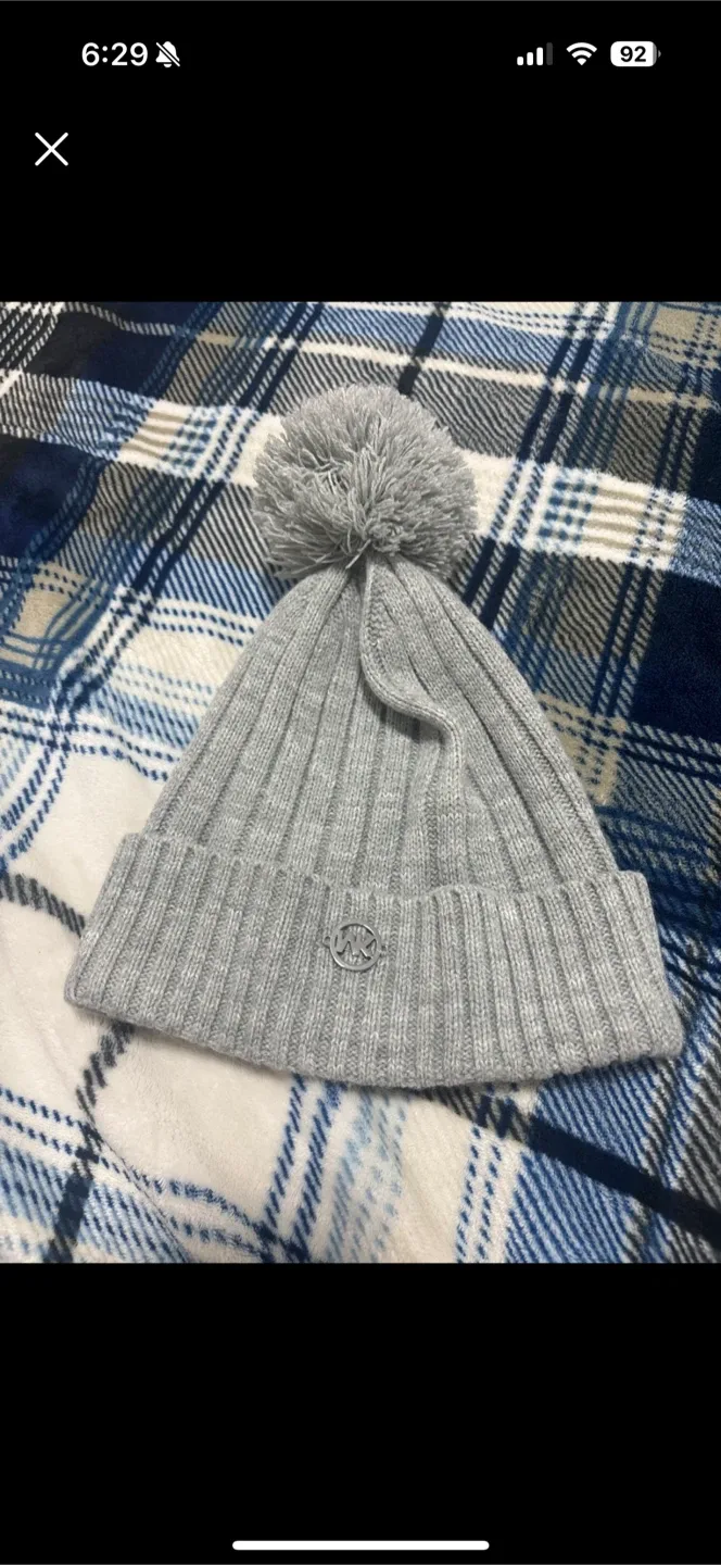 Michael Kors Grey Knit Pom Pom Toque
