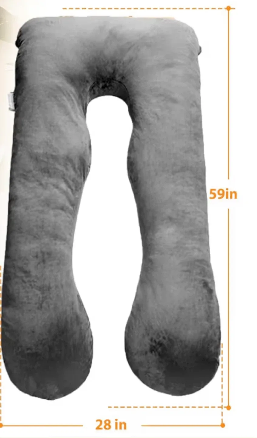 Grey U-Shaped Pregnancy Pillow (59x28in)