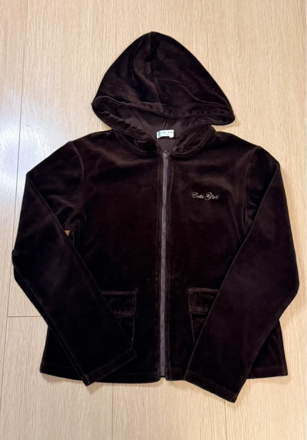 Pinky Palet Brown Velvet Zip-Up Hoodie - Size 160