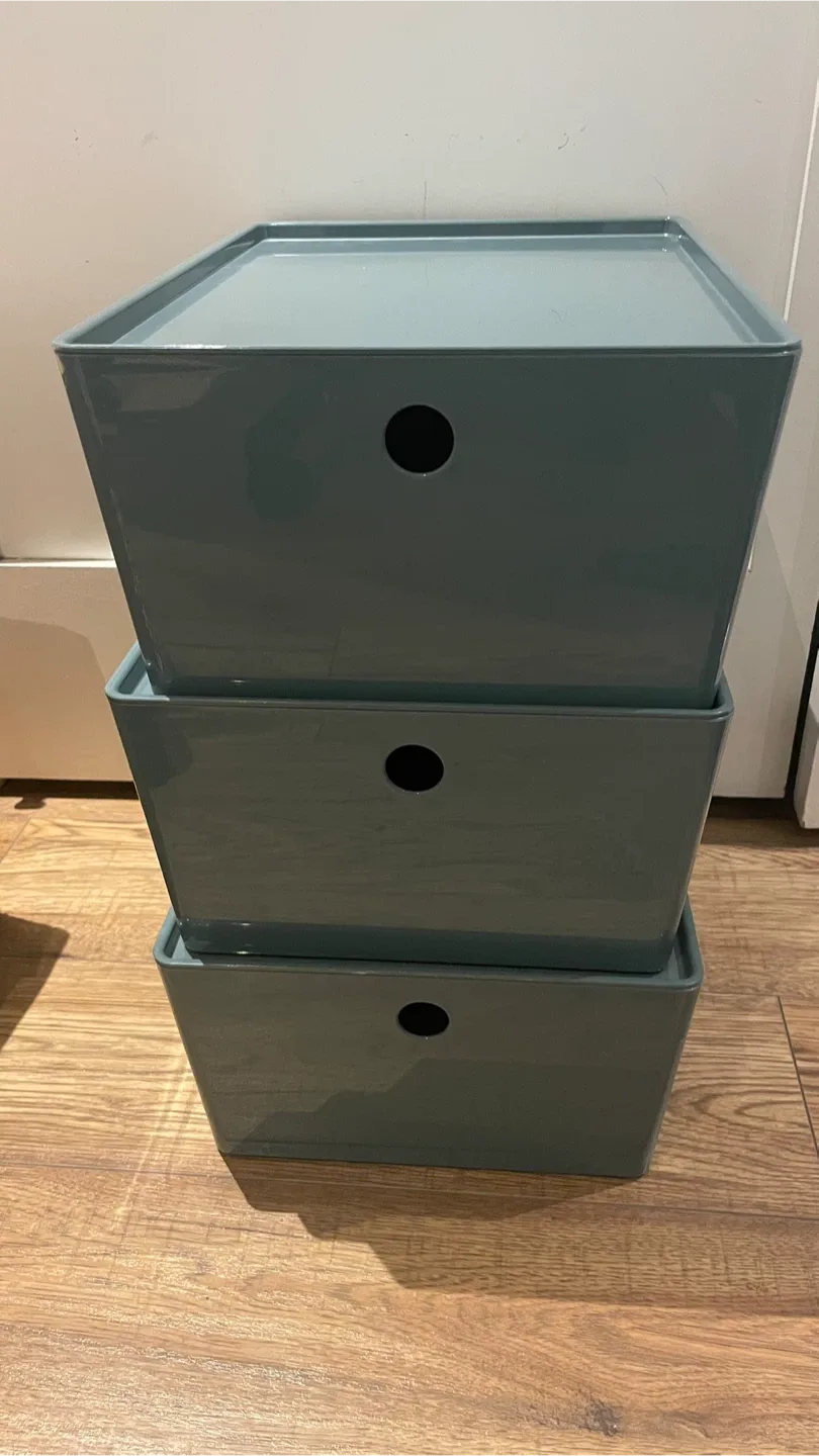 IKEA KUGGIS Storage Box with Lid, Blue-Green