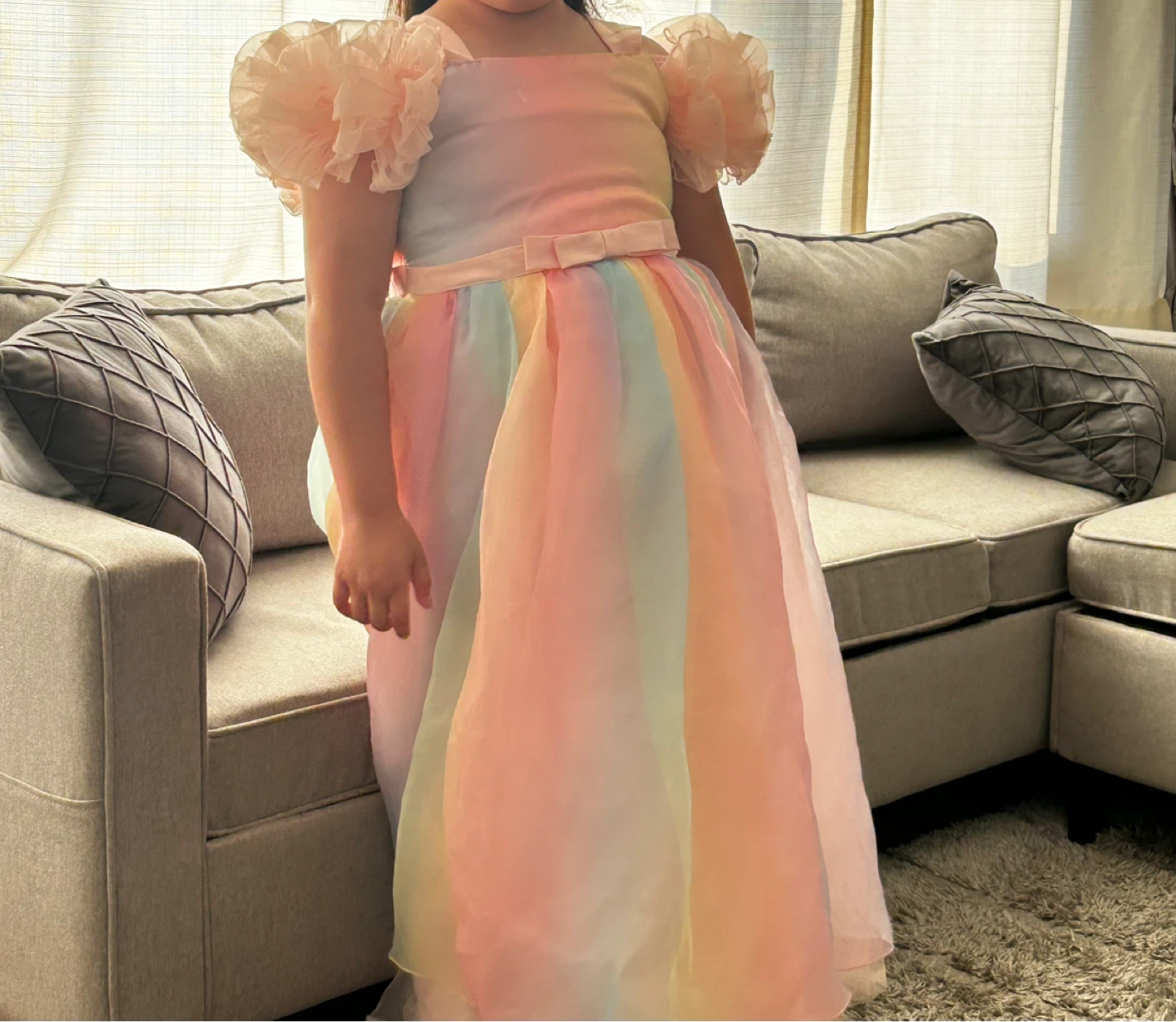 Rainbow Dress with Ruffle Sleeves #cleanout