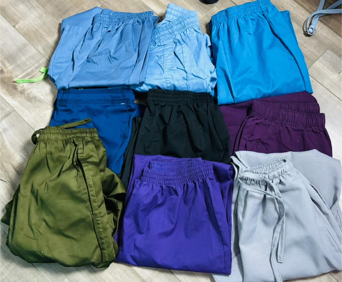 Set of Nine Solid Coloured Scrub Pants