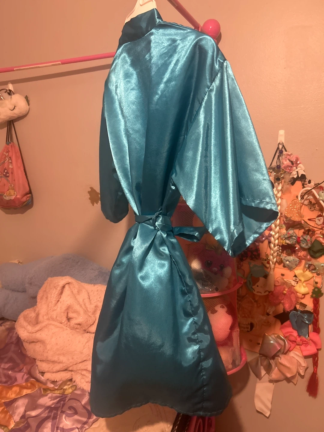 Teal Satin Robe #cleanout - photo 2
