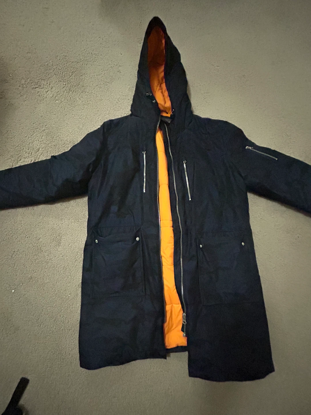 Navy Blue Hooded Parka Coat