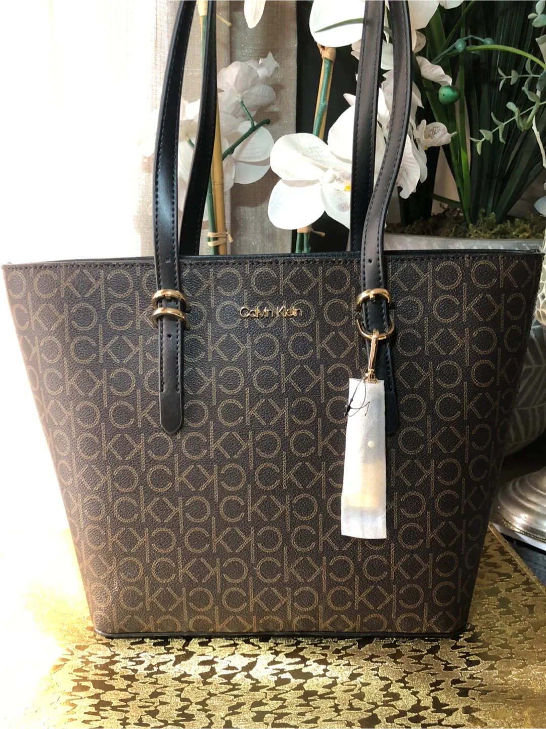 Calvin Klein Brown Monogram Tote Bag