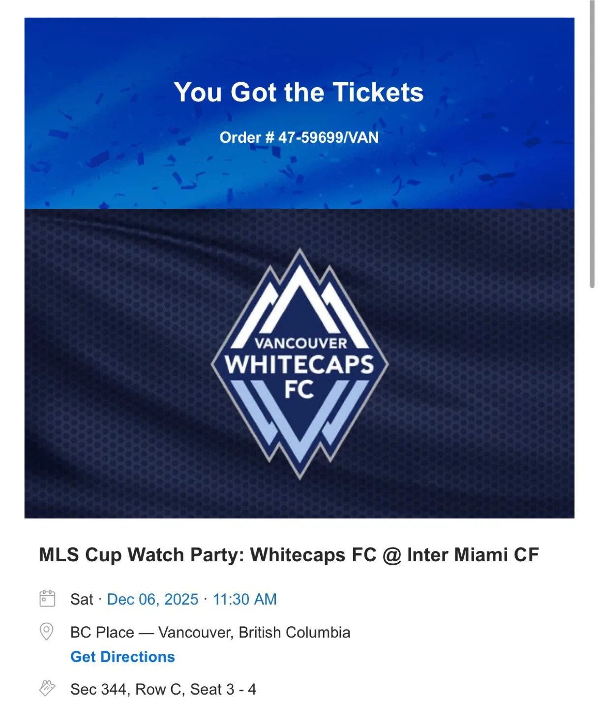 Vancouver Whitecaps FC vs Inter Miami CF Ticket