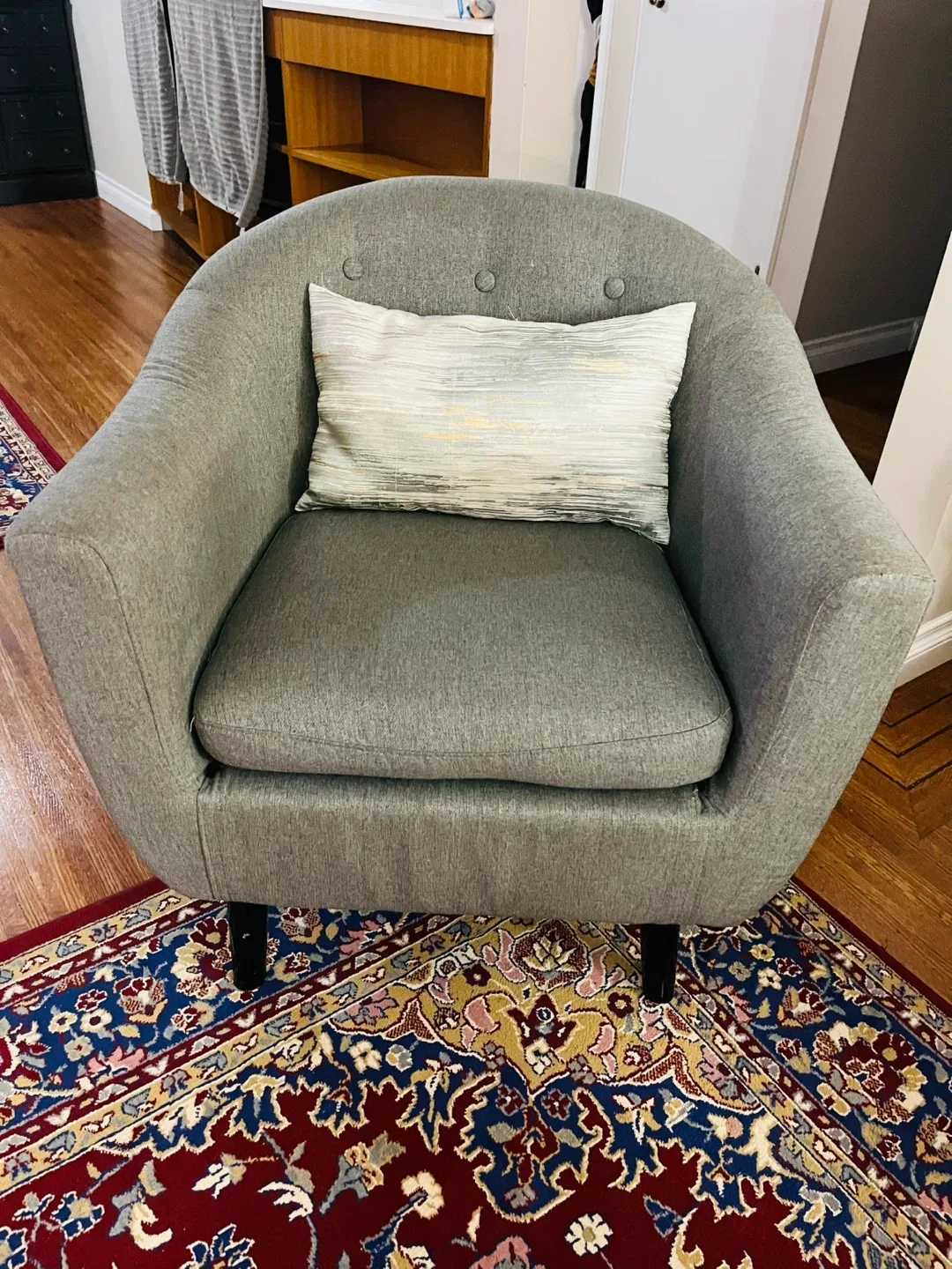 Grey Accent Chair with Pillow