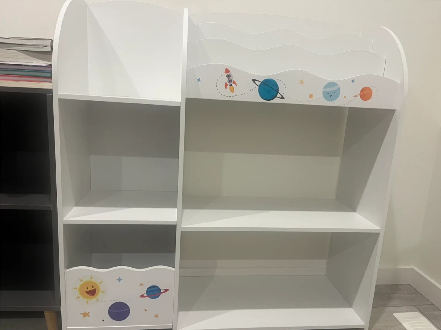 Kids' White Bookshelf with Space Theme