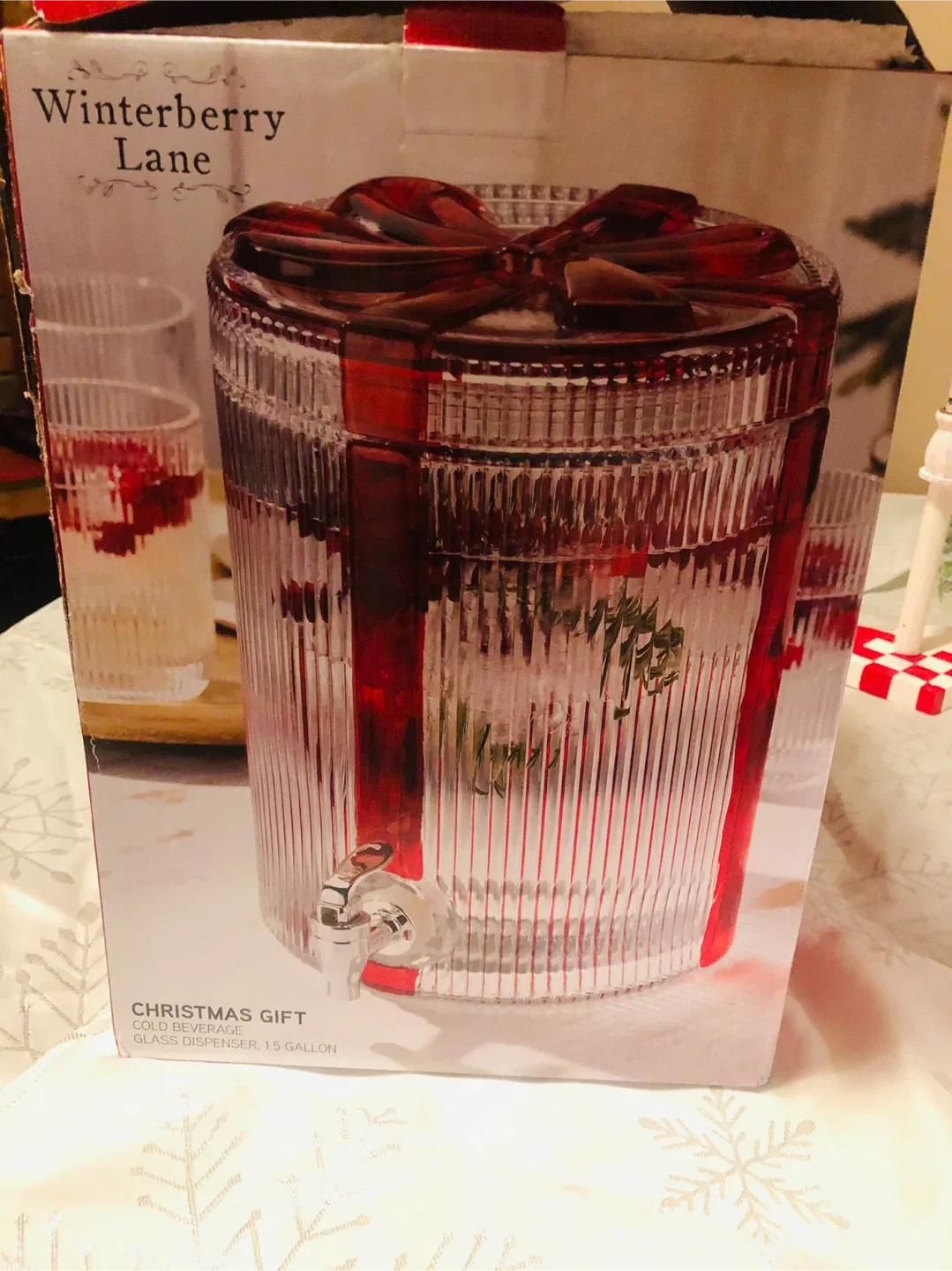 NEW Glass Christmas Drink Dispenser - 1.5 Gallon #Cleanout