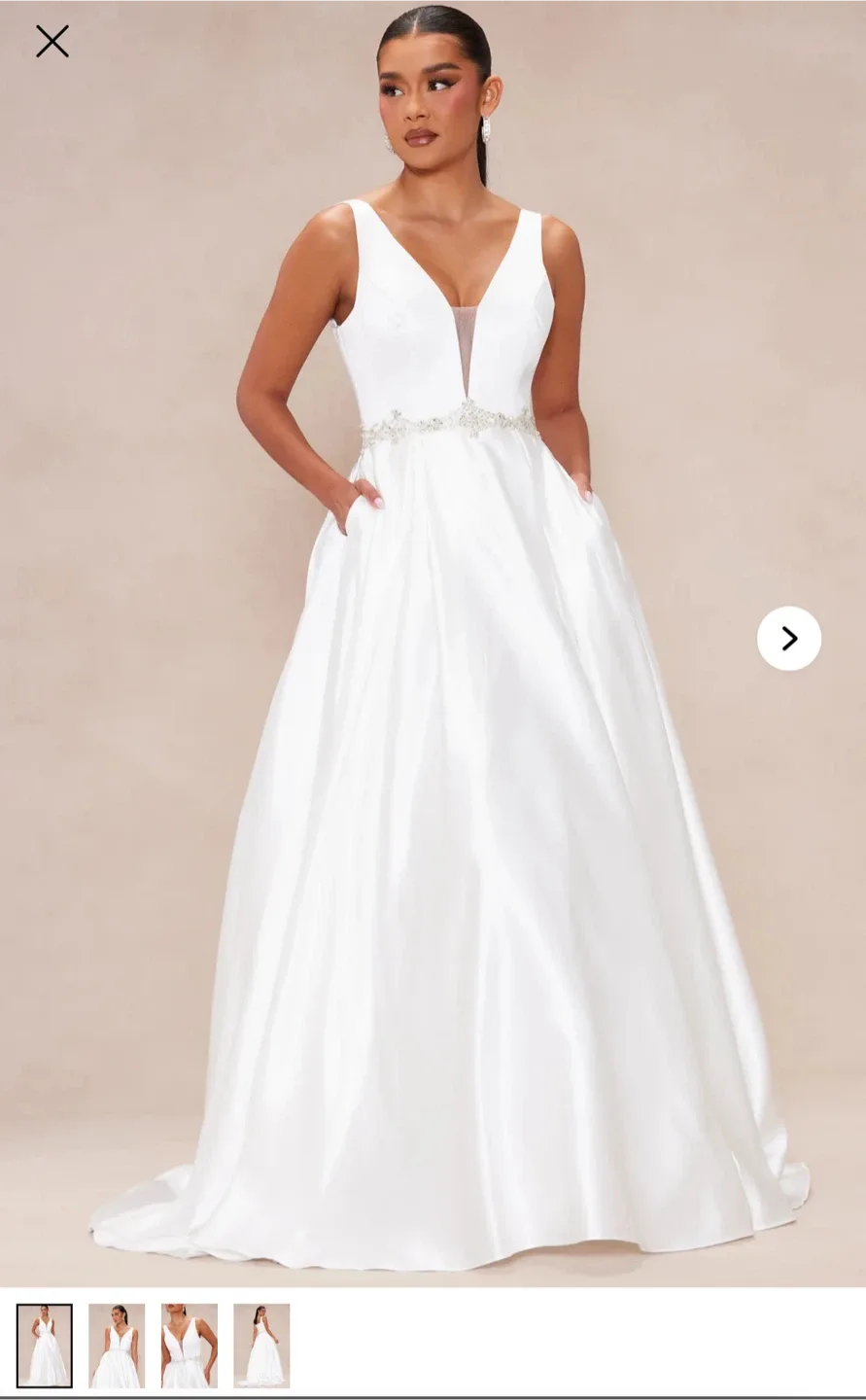 Annalise Satin Embellished Bridal Gown - White