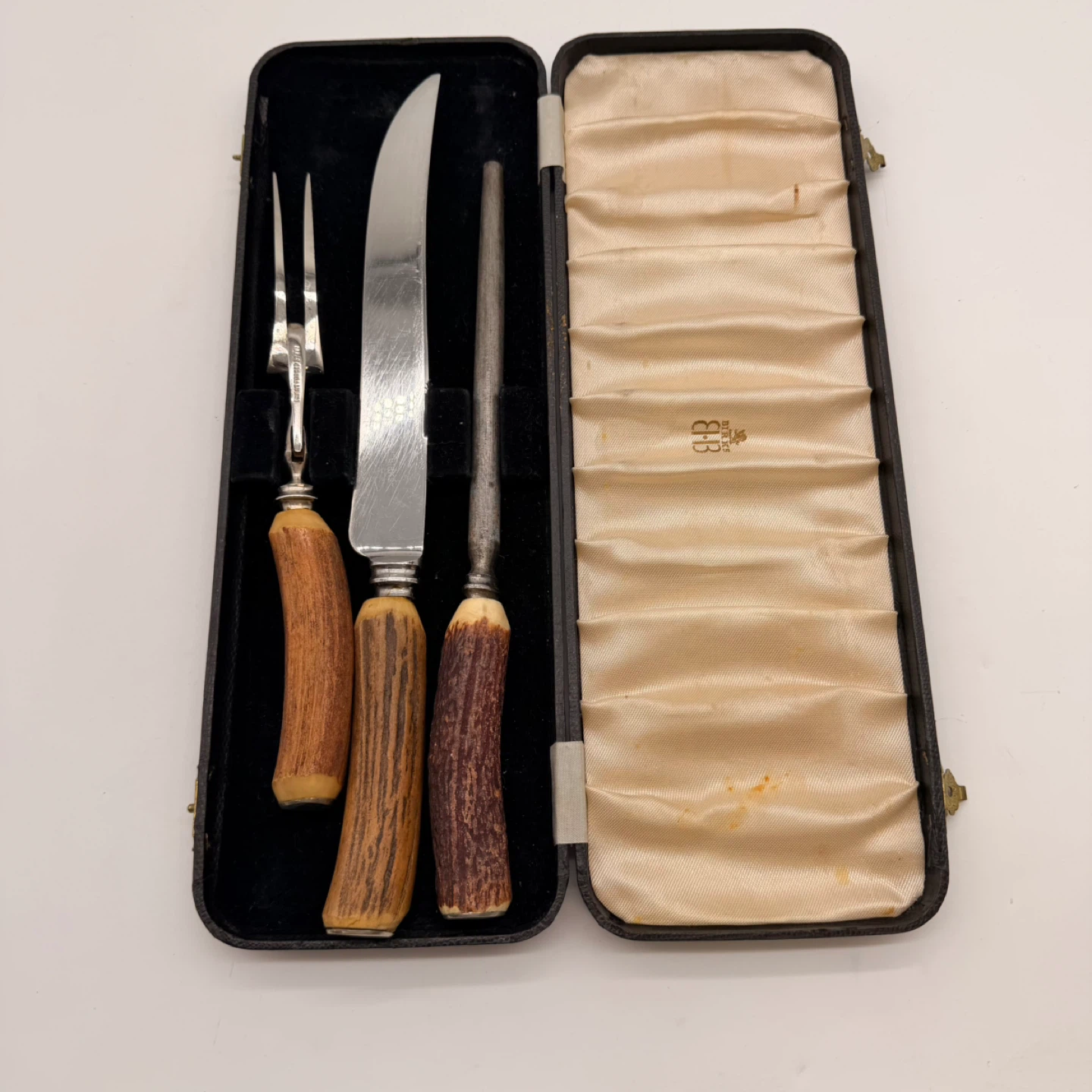 Vintage Birks EB Stag Handle 3-Piece Carving Set with Case - photo 5