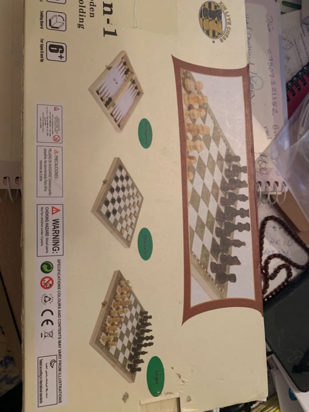 Chess 3-in-1 Wooden Folding Board Game "#Cleanout
