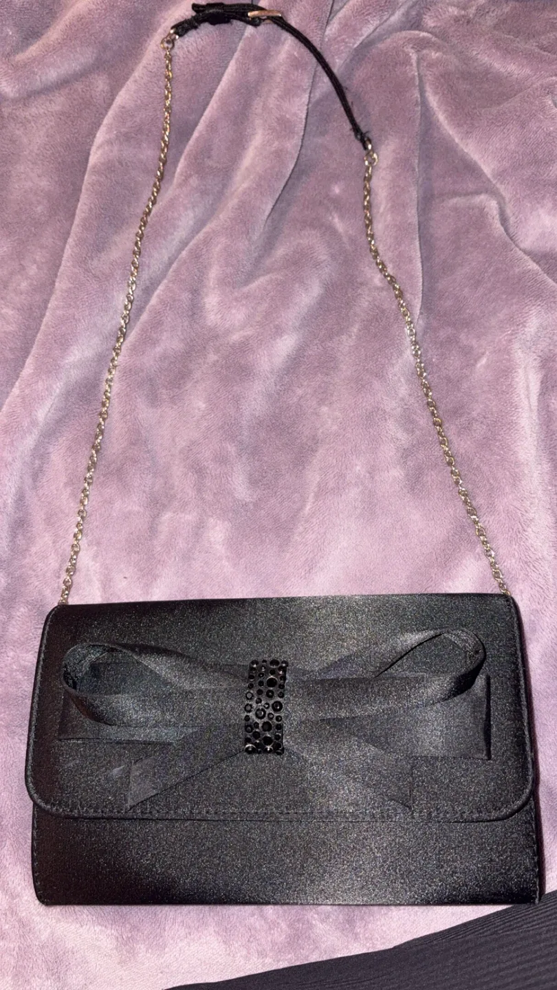 Black Satin Clutch with Chain Strap image indicator(2)